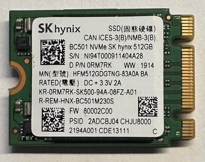 SK Hynix SSD 512GB NVMe, SSD, HFM512GDGTNG- 83A0A BA, , Dell, RM7RK