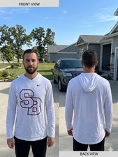 Nike Dri-Fit Men L White Hooded Tee Shirt Long Sleeve Team Issued Graphic