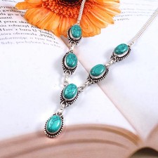 Turquoise Gemstone Necklace 925 Sterling Silver Handmade Adjustable Jewelry Gift