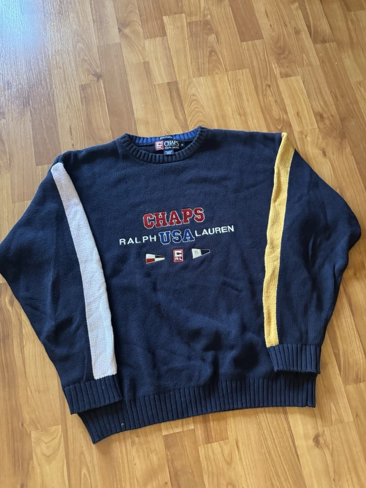 Vintage 90s Chaps Ralph Lauren USA Crewneck Sweater Size Medium Men’s Knit - Image 3 of 4