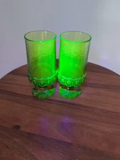 Tiffin Franciscan Madeira Citron Green Goblet Uranium Iced Tea Glass, Set of 2