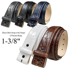 Genuine Full-Grain Cowhide Leather Dress Belt Strap with Snaps 1-3/8"(35mm) Wide