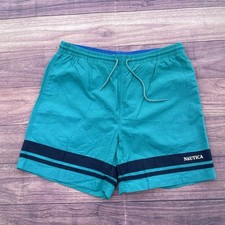 Vintage Nautica Green Teal Men's Swim Trunks Size XL Mesh Lined 90s Short Beach