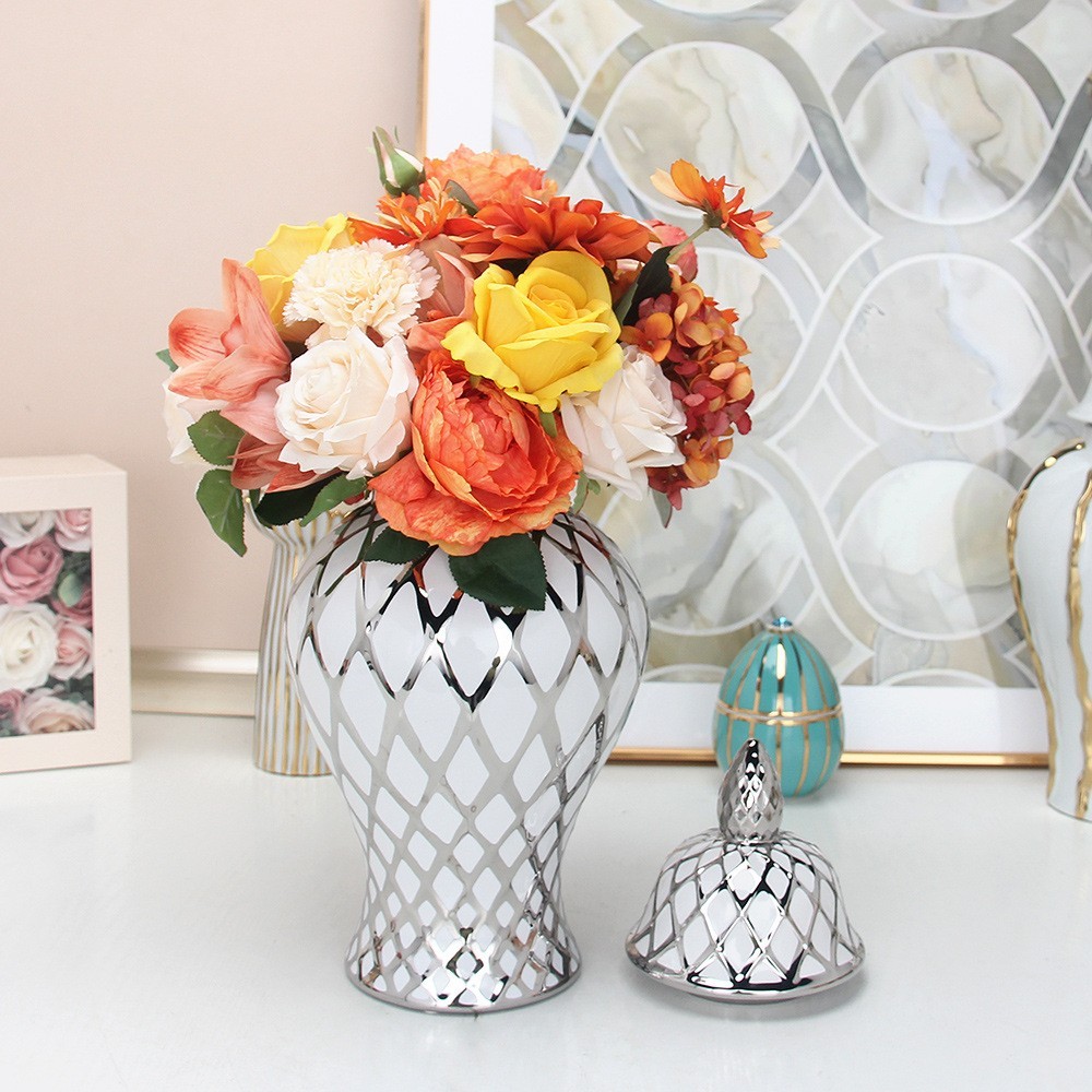 (Pre sale) Elegant Home Beautiful design desk flower ginger jars (silver&white) - Image 5