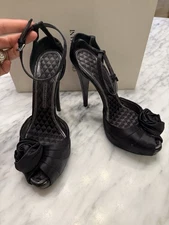 Giorgio Armani Black Satin 5” Python Heels Sz38