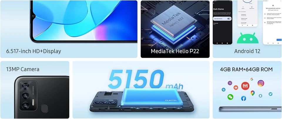 4G Android 12 Telefono Cellulare C31 PRO, 4GB+64GB, DUAL SIM+SD(3 Slot per Sched - Immagine 2 di 4