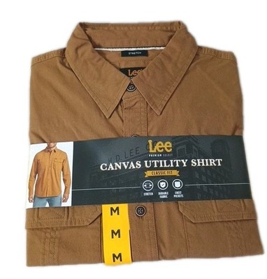 NEW Lee Canvas Utility Button Up Shirt Mens Medium Stretch Premium Classic Fit. 