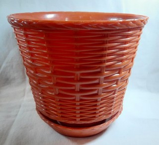 Vintage LAWNWARE Bernard Industries Pot Planter 70s Orange Plastic Basketweave