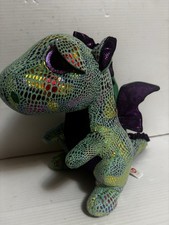 2015 Ty Beanie Boos Cinder Green Rainbow Dragon 9" Plush Green Glitter Eyes EC