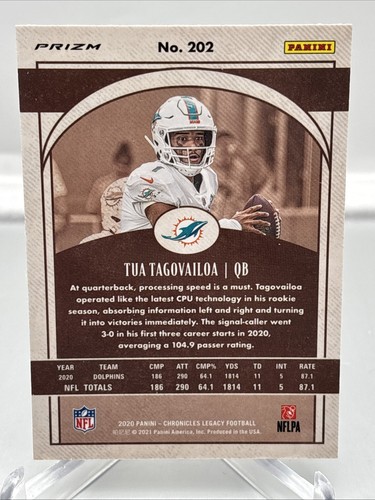 2020 Panini Chronicles Legacy PRIZM Rookie Silver Tua Tagovailoa #202 Dolphin - Picture 6 of 10