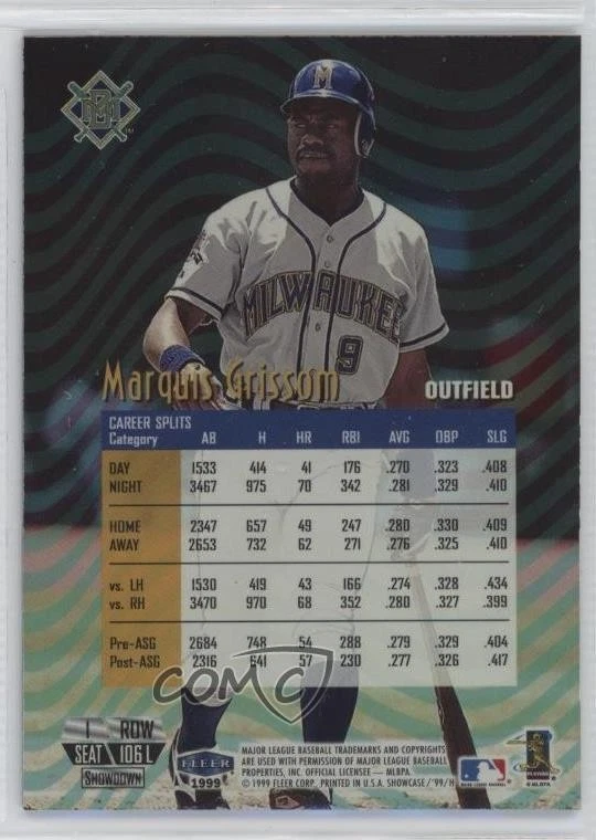 1999 Flair Showcase Row 1 Legacy Collection /99 Marquis Grissom #106L - Image 2 of 2