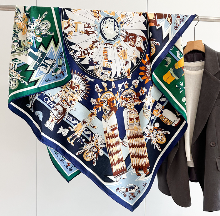 70% Cashmere 30% Silk Wrap Scarf ceremony Print Double Face Print Shawl 53'' new