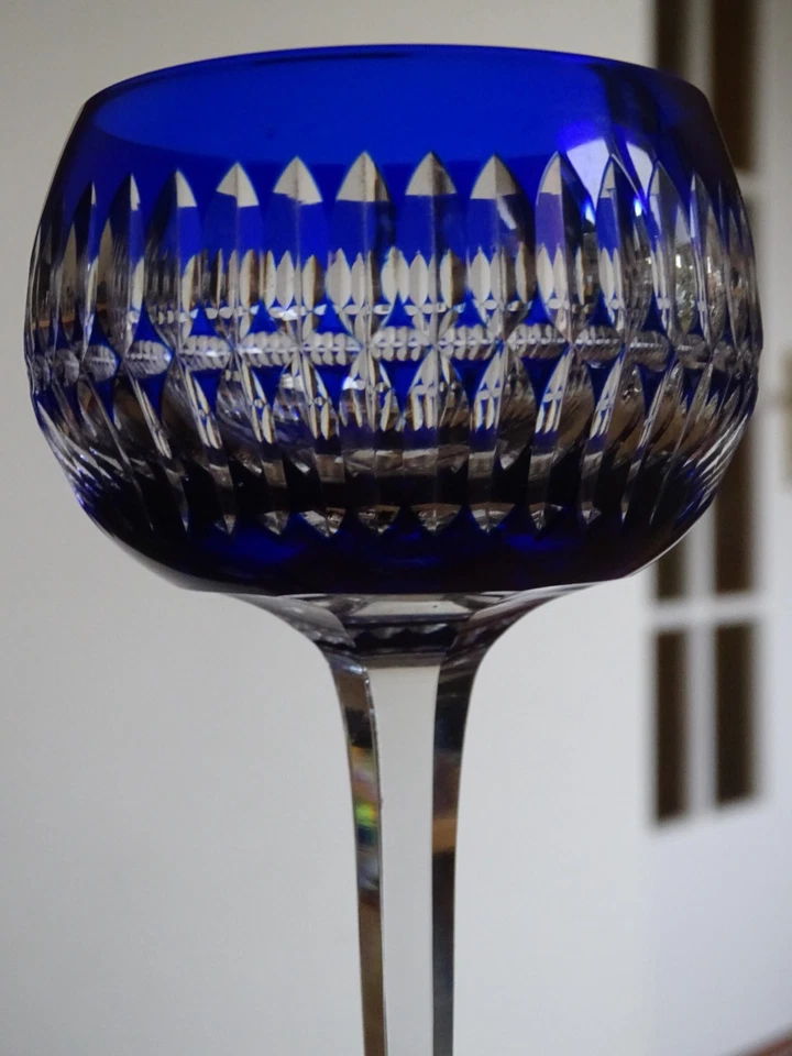 VAL ST LAMBERT 1 ANCIEN VERRE A VIN ROEMER CRISTAL DOUBLER COLORER BLEU 18 cm - Photo 2/4