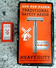 2 Pack Van Der Hagen Traditional Heavy Duty Safety Razor/5 Extra Blades (Lot102)