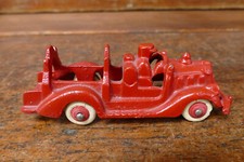 Vintage Original 1930s Hubley Red Cast Iron Fire Truck w/ Rubber Wheels 5  Long