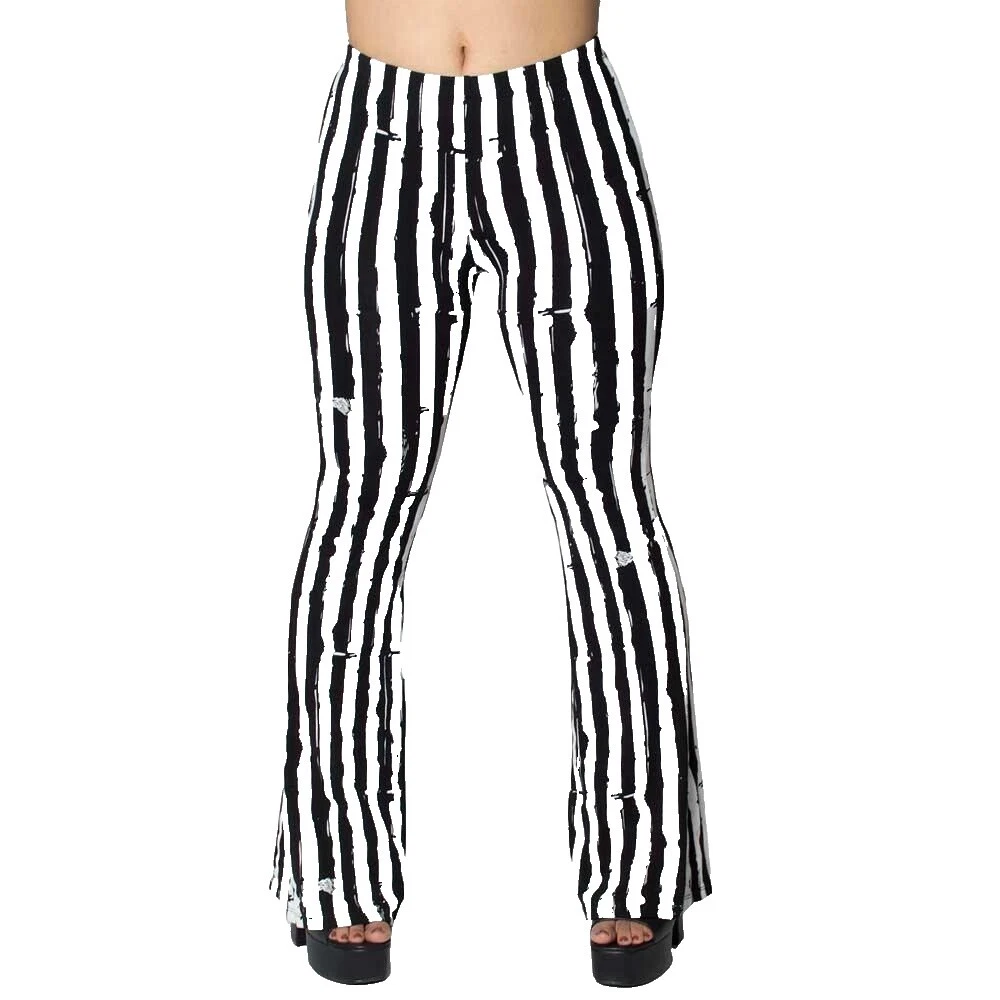 Mezcla de algodón a rayas negro Leggings para Mujer