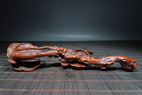 Scultura Ganoderma Ruyi lucida intaglio legno bosso cinese collezione 8" - Foto 2 di 9