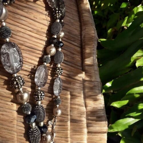 Premier Designs NYC Necklace Black Silver Tone w Hangtag Mixed Beads (R4) - Picture 3 of 7