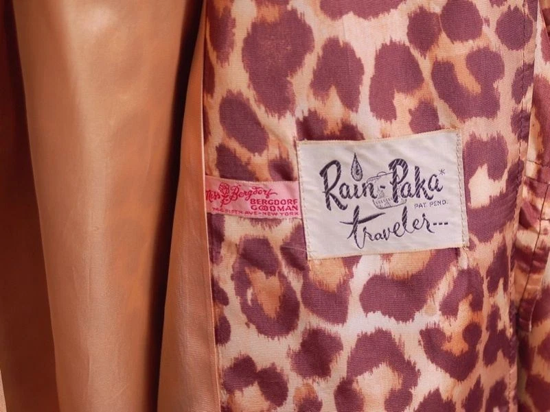 Vtg 50s Leopard Print Swing Coat M Bergdorf Goodman Rain Paka Belted - Image 3 of 4