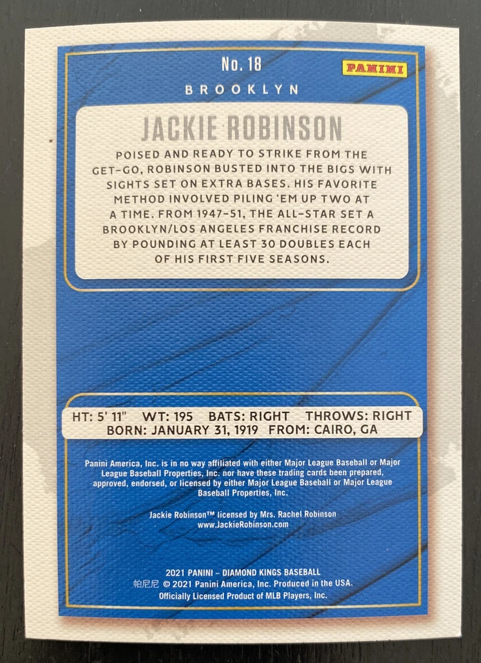 2021 Panini Diamond Kings #18 Jackie Robinson Brooklyn Dodgers HOF - Image 2 of 2