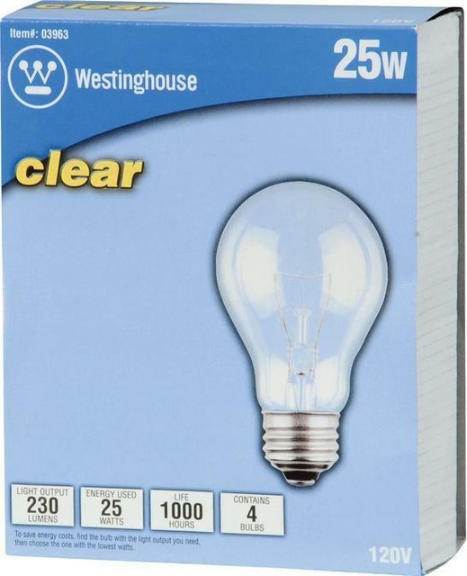 Westinghouse Lighting 0396300 25 Watt 120 Volt Clear Incand A19 Light