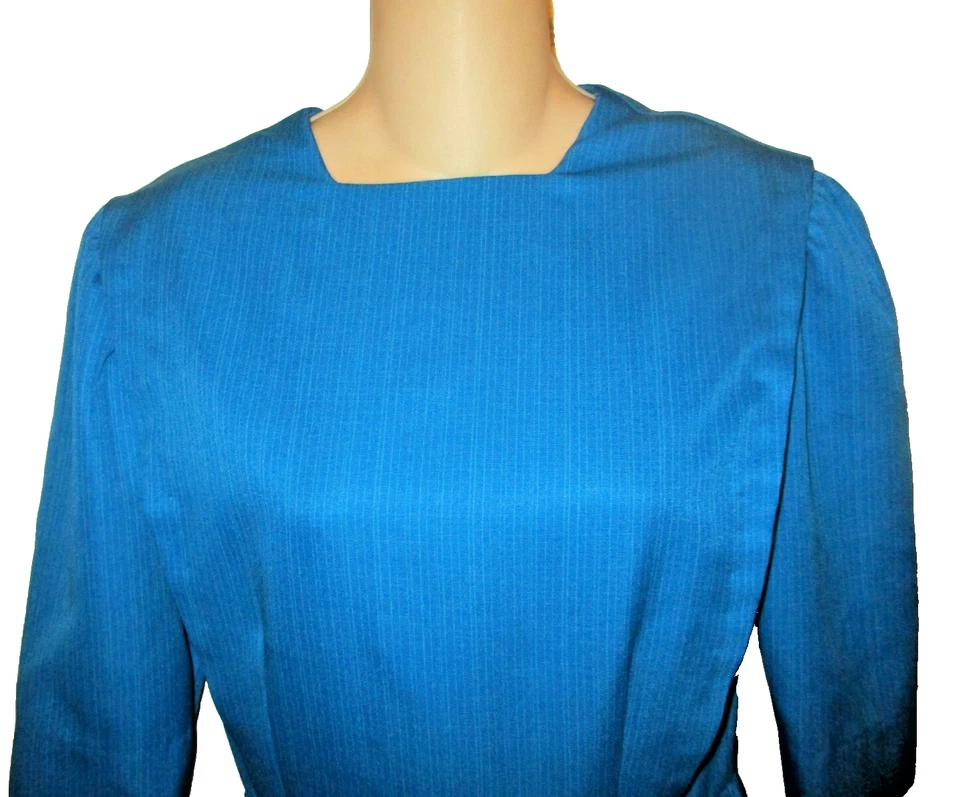 Vestido Amish Menonita Alto Modesto Capa 36Anx27 Anx53.5 L Rayas Azul Hecho a Mano Liso Foto 2 de 4