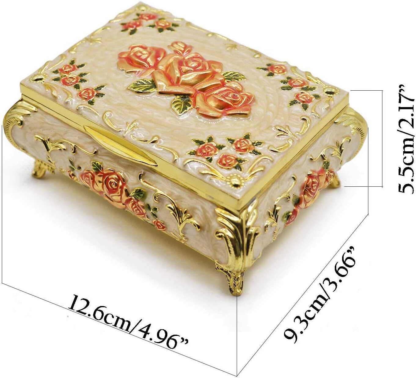 Luxury Vintage Rectangular Metal Alloy Jewelry Box Organizer Storage
