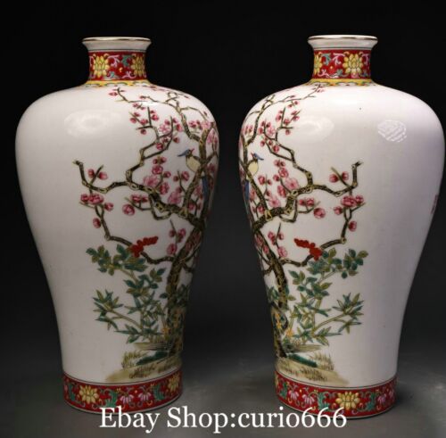 Paire de pot à fleurs 9'' Yongzheng couleur porcelaine émaillée officiel oiseau animal pot crock