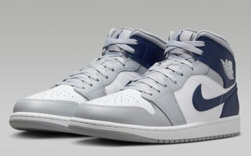 Nike Air Jordan 1 Mid "White/Wolf Grey/Midnight Navy" Men's Shoe