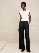 Banana Republic High Rise Pleated Wide Leg Linen Cotton Pants Black Size 12 NWT