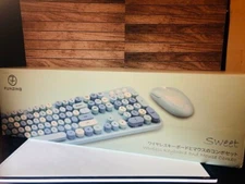 Funzing Wireless Keyboard and Mouse Combo, Blue Colorful Retro Typewriter... New