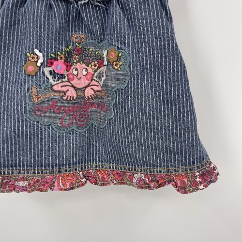 Oilily Denim Jean Skirt Girls Small Angel Face Ruffle Embroidered Flowers Whimsy - Picture 3 of 16