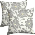 2 X PALE GREY CHENILLE VELVET FLORAL ROSE FLOWER 18" LINEN CUSHION FILLED £18.99