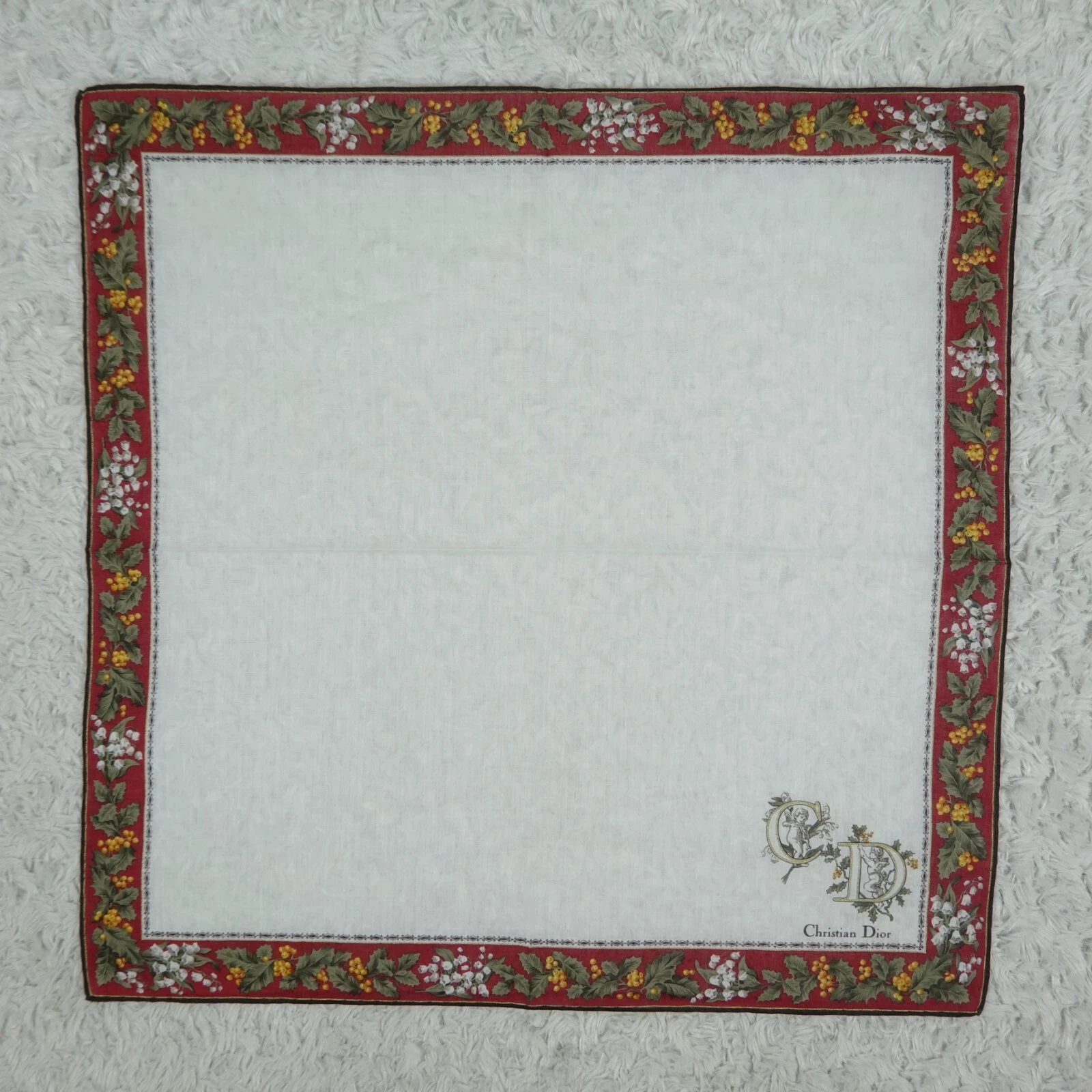 N88 CHRISTIAN DIOR Red Flower Cotton Scarf Scarves Pocket Square 18.5