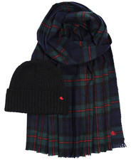 Ralph Lauren women's Scarf  Beanie knit hat Gift Set -Blackwatch Plaid -rt 128