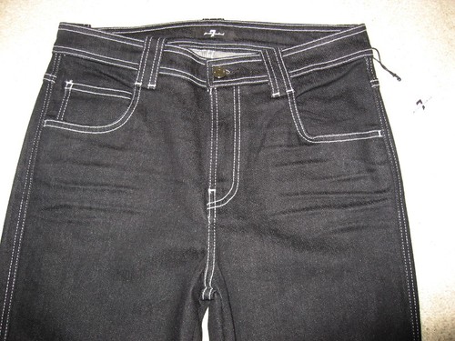 NUEVO CON ETIQUETAS 7 FOR ALL MANKIND Cintura Alta Delgado con Puntada Pop Talla 29 Negro Verdadero - Imagen 5 de 12