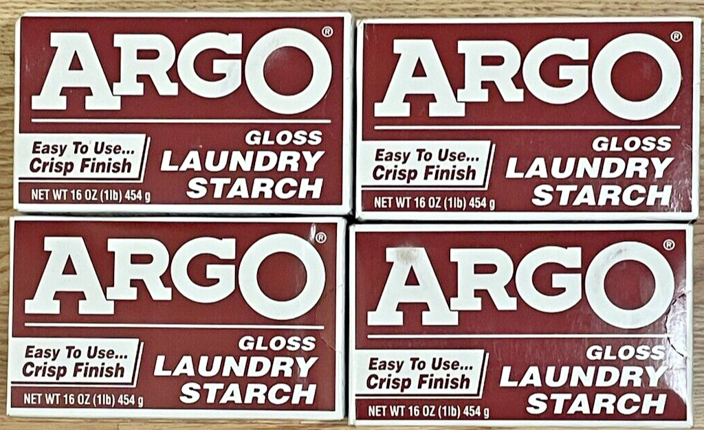 ARGO GLOSS LAUNDRY STARCH 16 oz Crisp Finish Sealed NOS Pack of 4 VTG