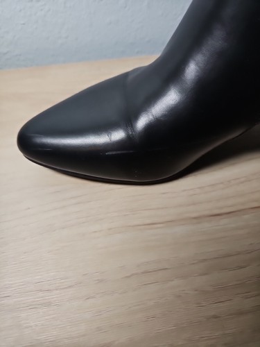 Ralph Lauren Chaps Nadie Black Faux Leather Ankle Zip Heeled Booties Sz 9 B - Picture 9 of 10