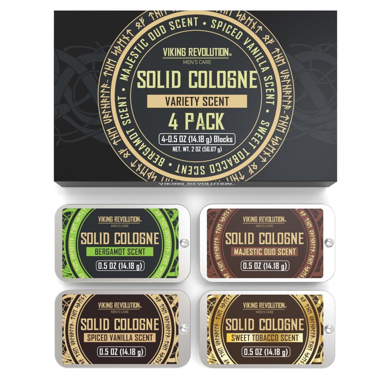 Viking Revolution 4-Pack Men’s Variety Solid Colognes 0.5oz Travel Wax Set