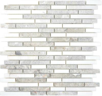 Naturstein Marmormosaik Hellbeige Weiss Grau Mauer Brick 87-0201 I10Mosaikmatten