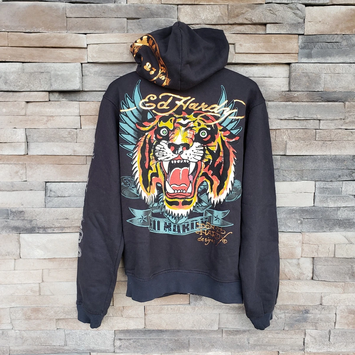 Vintage y2k Ed Hardy black zip tiger hoodie women XL | eBay