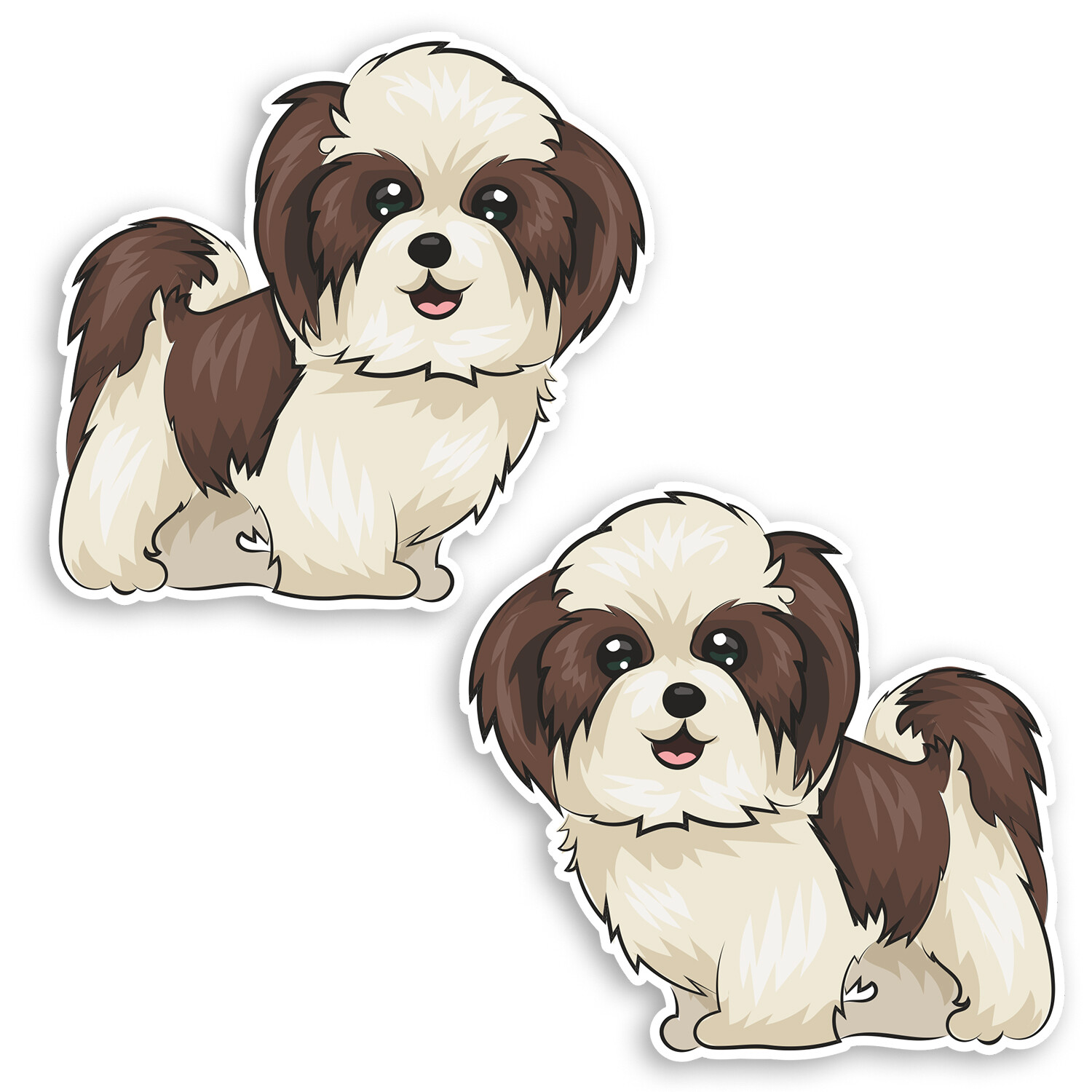 Shih Tzu Hund Aufkleber, 10 Cm Breit, 2 Stück – Glänzendes Vinyl, Leicht Ablösbar – Für Laptop & Auto