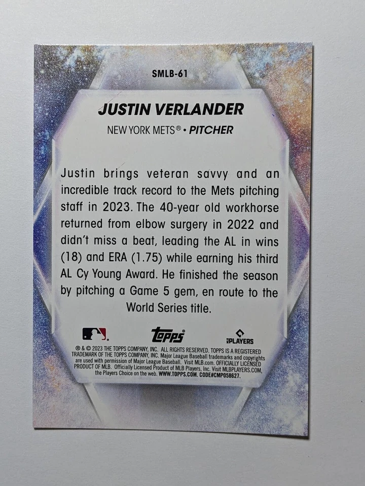 2023 Topps Update Series - Stars of MLB #SMLB-61 Justin Verlander - Image 2 of 2