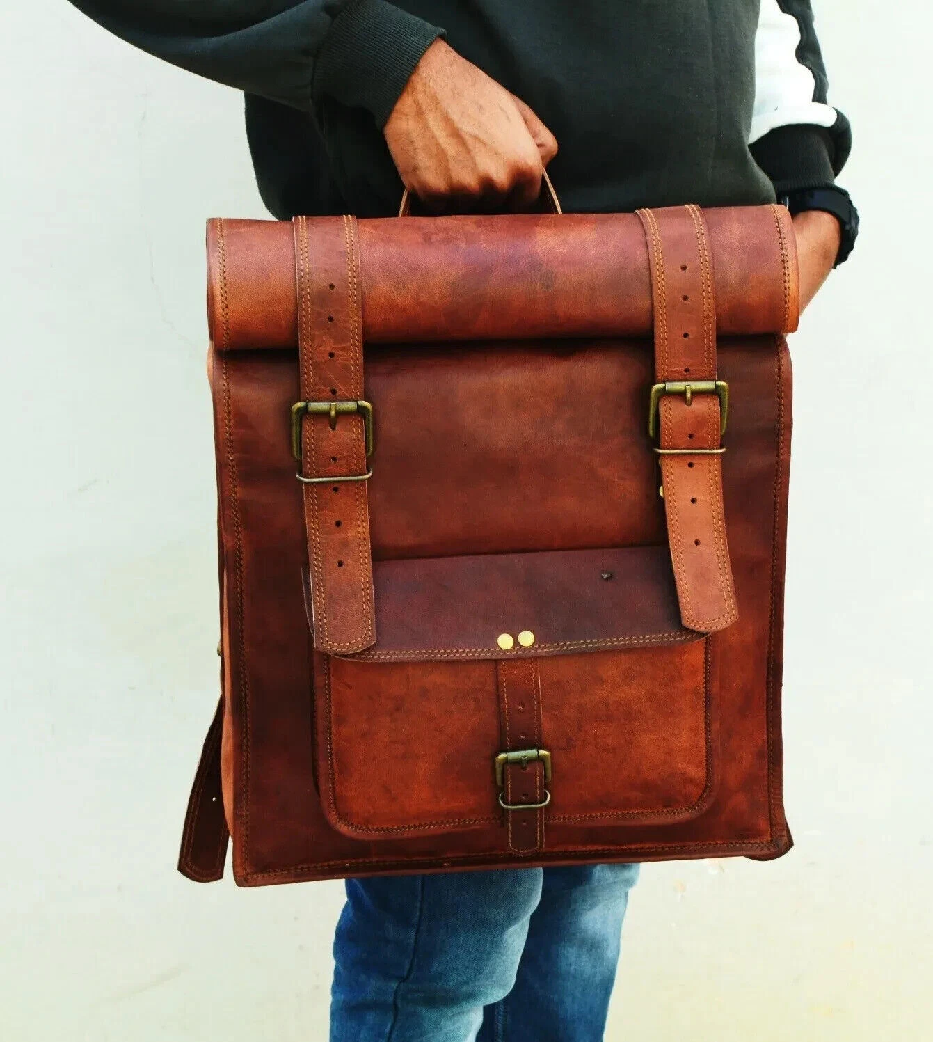 Men's Vintage Brown Handmade New Bag Leather Backpack Travel Rucksack Laptop