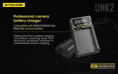 Nitecore UNK2 Dual-slot USB Battery Charger for Nikon EN-EL15 - Picture 5 of 20