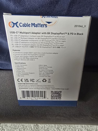USB-C Multiport Adapter with 8K DisplayPort, 2x USB 2.0, 480 Mbps Ethernet & PD - Picture 2 of 3