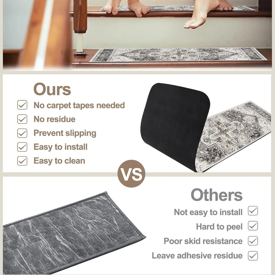 Alfombra con peldaños de escalera para peldaños de madera alfombra de aterrizaje antideslizante alfombra de escalera con frotamiento... Foto 3 de 4