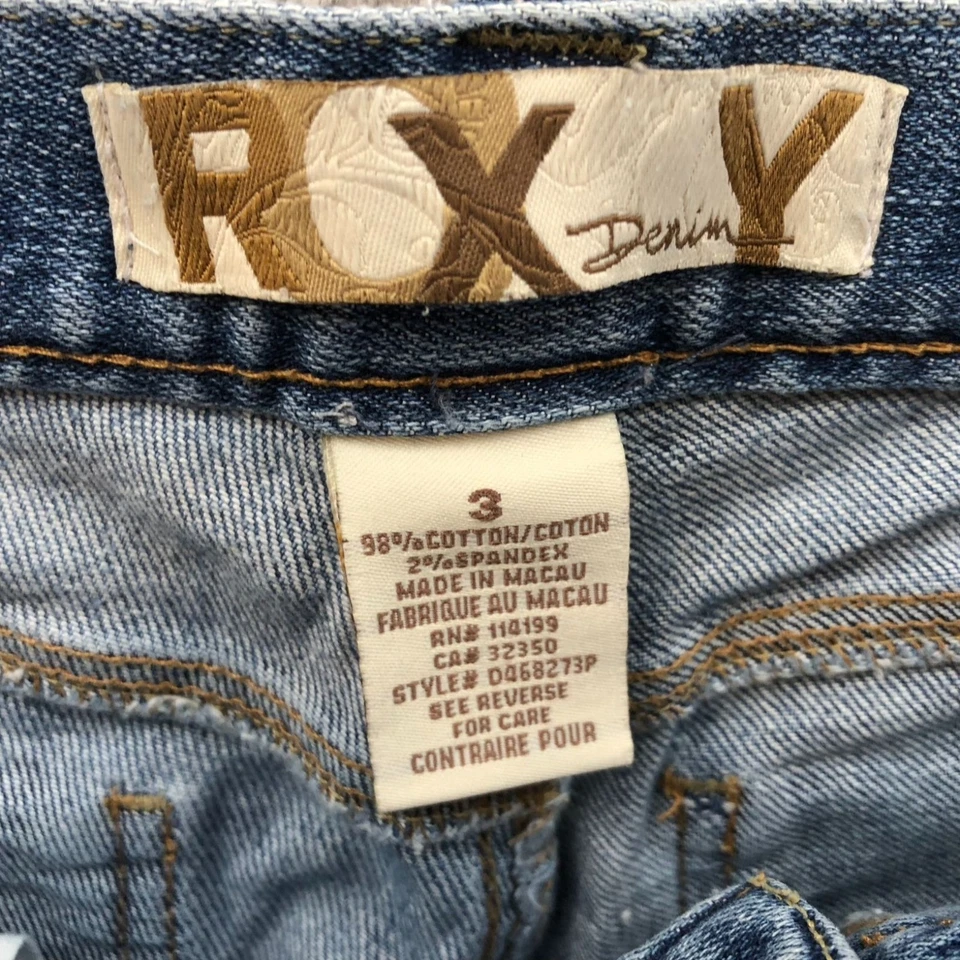 Roxy Womens Jean Shorts Size 3 Embroidered Blue Denim Cuffed Casual Stretch Y2K - Image 3 of 4
