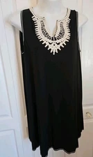 Max Studio Dress Womens Size 2X Sleeveless V Neck Embroidered Stretch Dress 