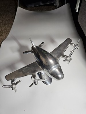 AIRPLANE Cast Aluminum Desktop Model on Stand 4 Propellers 8x11x8.5